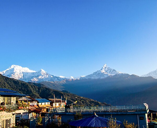 Elevate Trek- Stunning Annapurna Massif along with charming village houses during the trail of Annapurna Circuit trek.