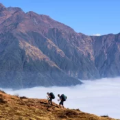 Elevate Trek- Two people hiking on the trail to Mardi Himal Trek