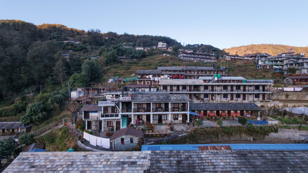 A picturesque view of traditional architecture in Ghandruk Village, Nepal.