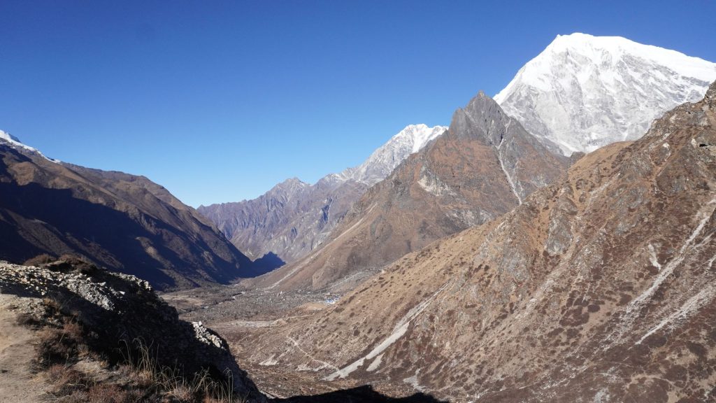 Beautiful landscape of Langtang Valley with snow-capped mountains in Nepal.